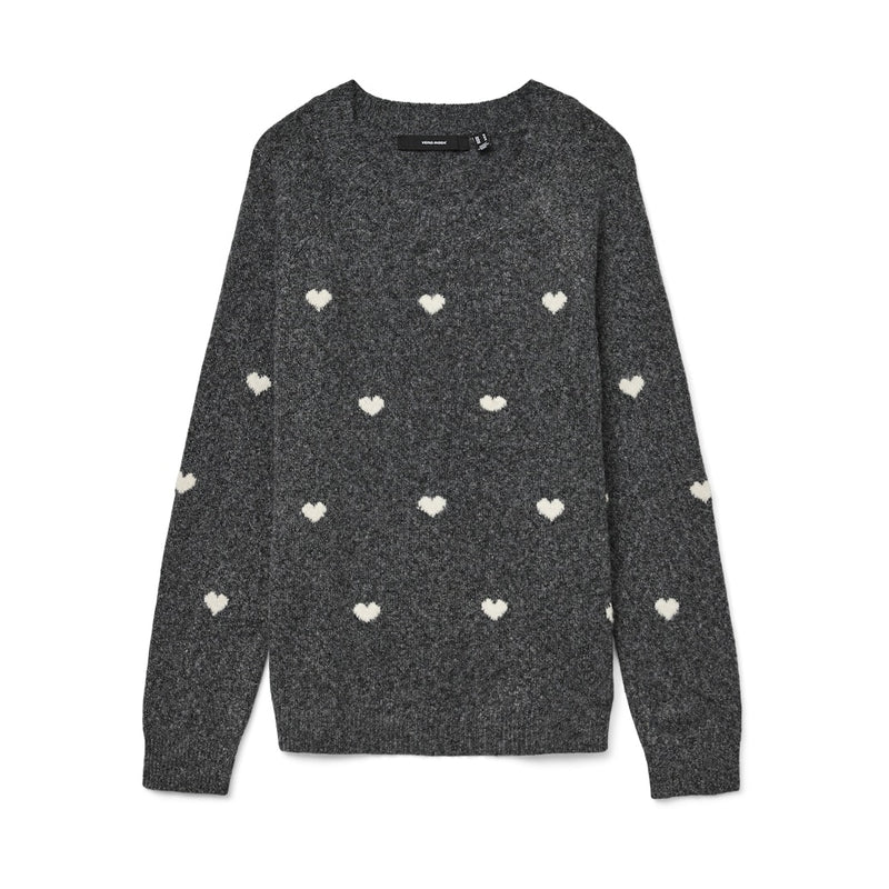 Vero Moda VERO MODA DAM STICKAD TRÖJA VMDOFFY Knit Dark Grey Melange White Hearts