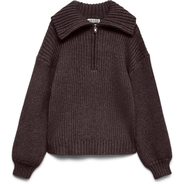 Vero Moda VERO MODA Dam Pullover Awulla LS High Half-Zip Knit Knit Chocolate Plum