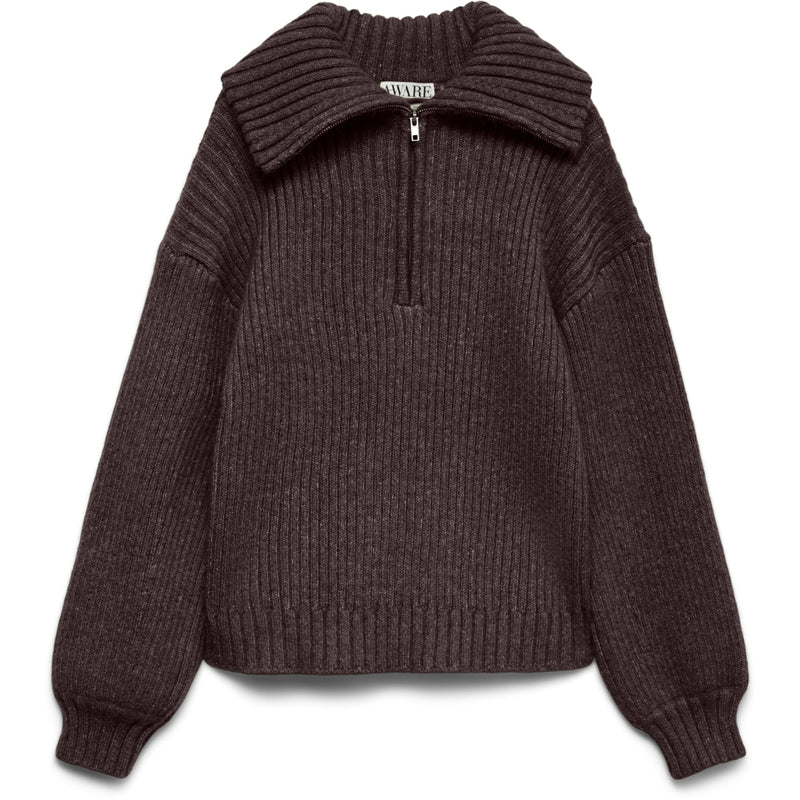 Vero Moda VERO MODA Dam Pullover Awulla LS High Half-Zip Knit Knit Chocolate Plum