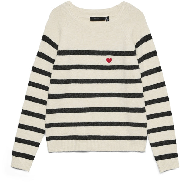 Vero Moda VERO MODA Dam tröja VMDoffy Knit Birch Black Stripes and Ribbon Red Harts