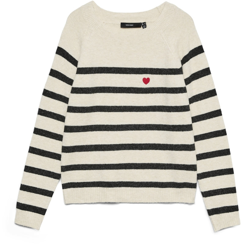 Vero Moda VERO MODA Dam tröja VMDoffy Knit Birch Black Stripes and Ribbon Red Harts