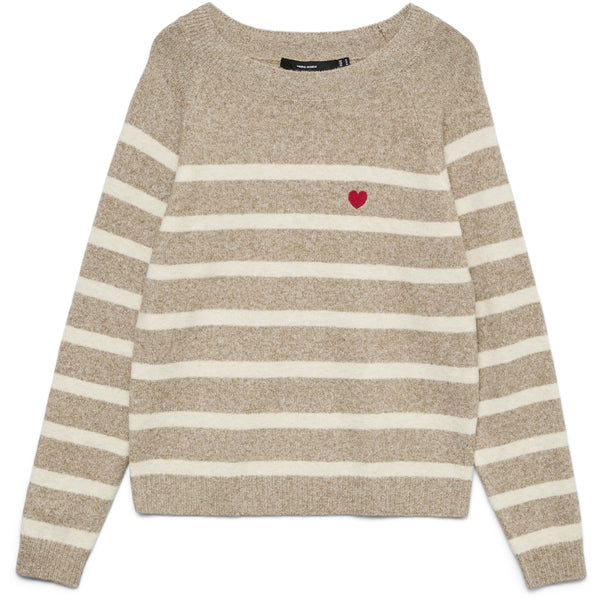 Vero Moda VERO MODA Dam tröja VMDoffy Knit Sepia Tint Birch Stripe And Ribbon Red Heart