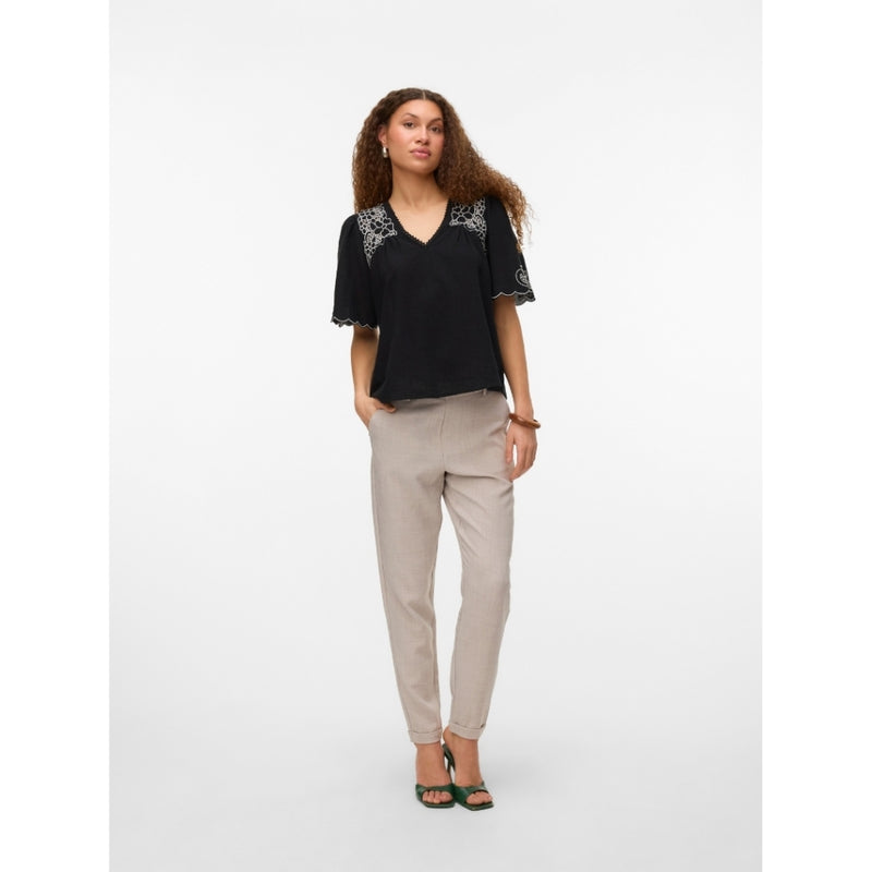 Vero Moda VERO MODA dam blus VMBRIDGET Blouse Black CLOUD DANCER EMB.