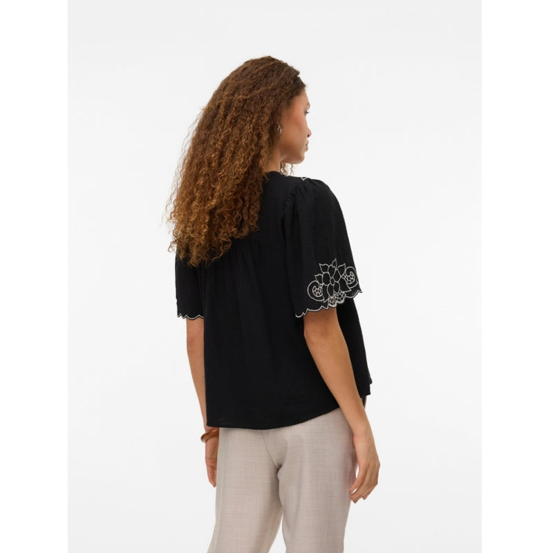 Vero Moda VERO MODA dam blus VMBRIDGET Blouse Black CLOUD DANCER EMB.