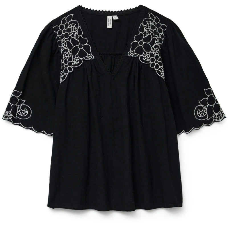 Vero Moda VERO MODA dam blus VMBRIDGET Blouse Black CLOUD DANCER EMB.