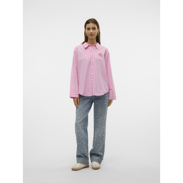Vero Moda VERO MODA dam skjorta VMCHARLOTTE Shirt Bonbon Stripes Fiery red/cloud dancer