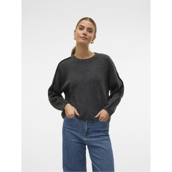 Vero Moda VERO MODA dam stickad tröja VMZORA Knit Asphalt W. BLACK STITCH
