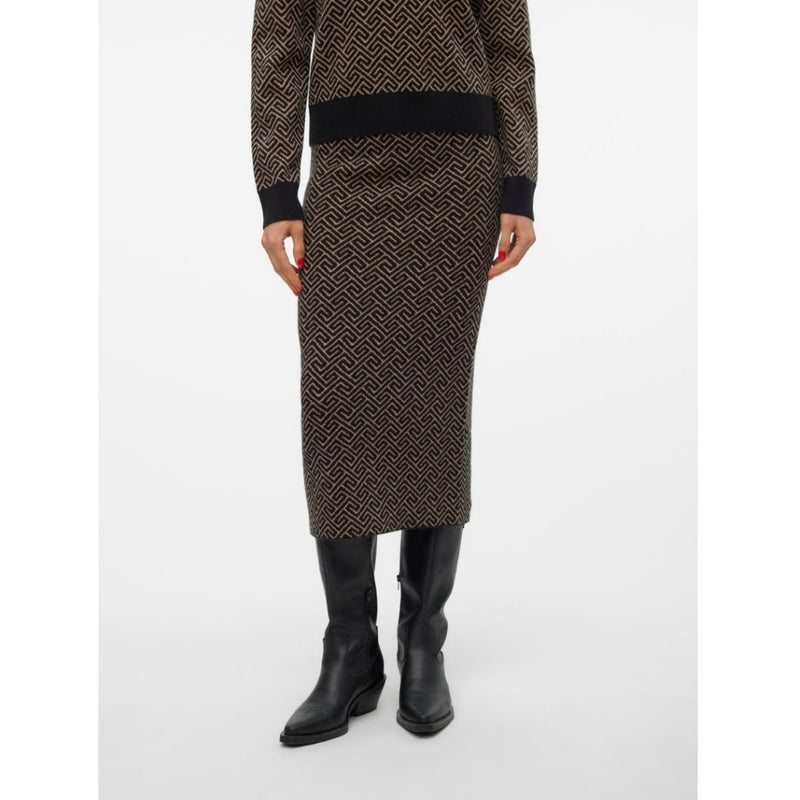 Vero Moda VERO MODA dam kjol VMARIA Skirt Black W. SILVER MINK GRAFIC PRINT