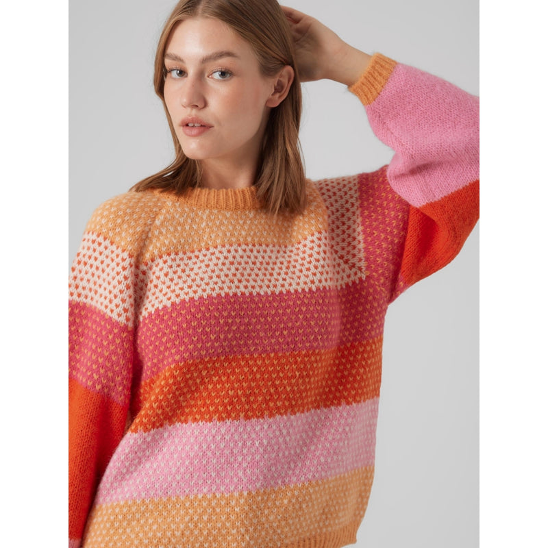 Vero Moda VERO MODA dam stickad VMCRUZ Knit Tangerine W BIRCH/FUCHSIA PURPLE/TANGERINE TANGO/S