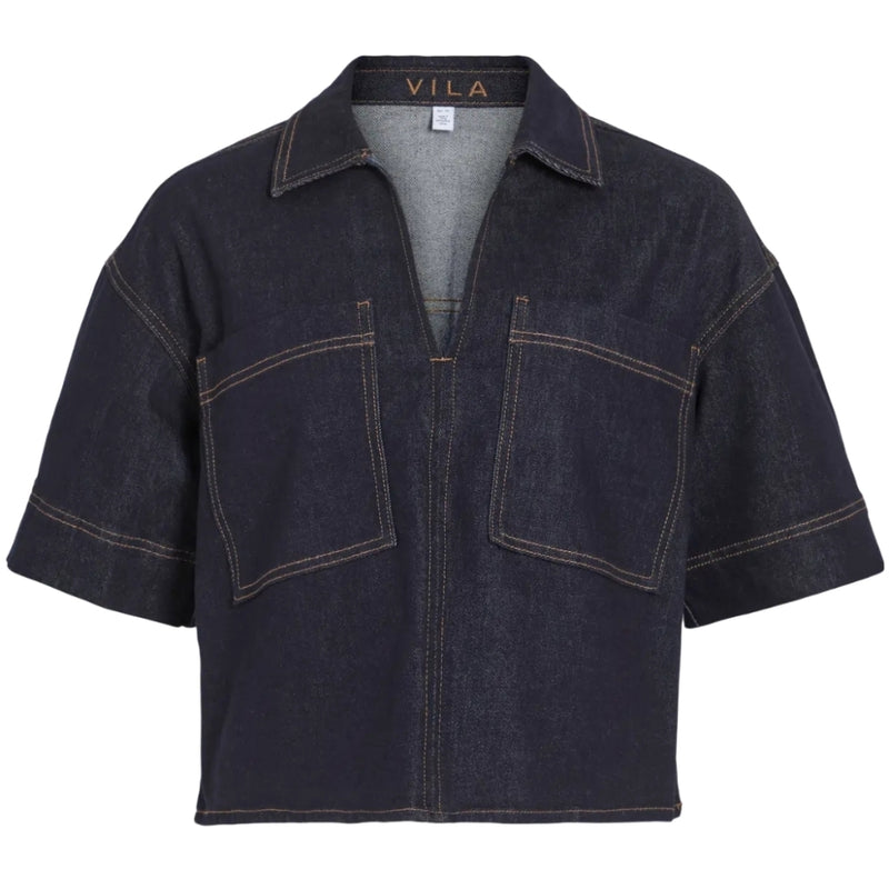 VILA VILA DAMTOPP VILEVA Top Dark Blue Denim
