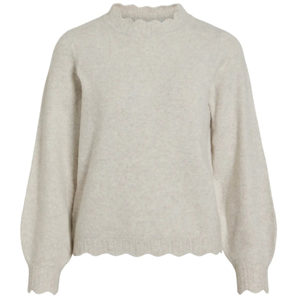 VILA VILA DAM STICKAD TRÖJA VINIKOLINA Knit Super Light Natural Melange