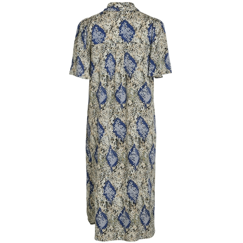 VILA VILA dam klänning VIJONA Dress Cloud Dancer SNAKE BLUE PRINT