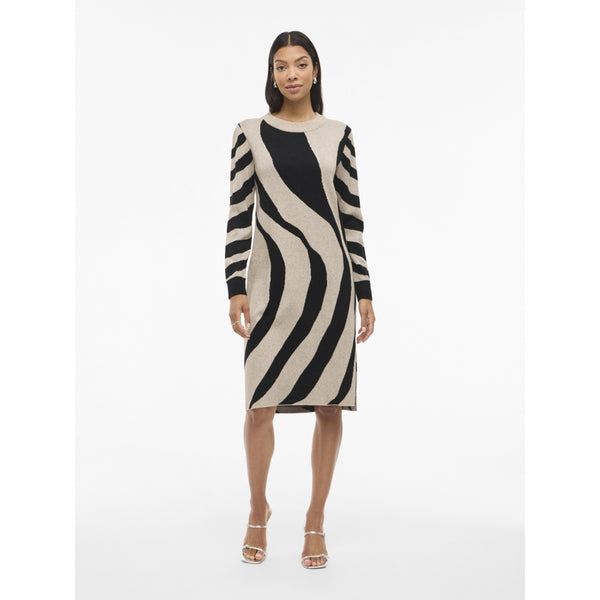 VILA VILA dam stickad klänning VITIF Dress Natural Melange Detail:BLACK/ANIMAL