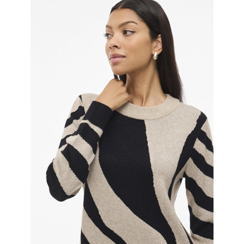 VILA VILA dam stickad klänning VITIF Dress Natural Melange Detail:BLACK/ANIMAL