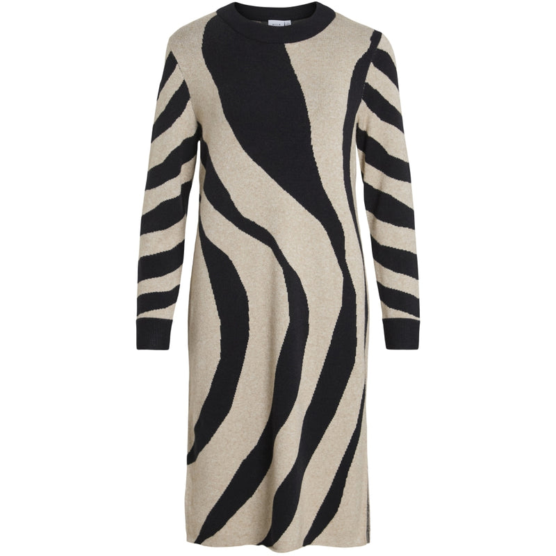 VILA VILA dam stickad klänning VITIF Dress Natural Melange Detail:BLACK/ANIMAL