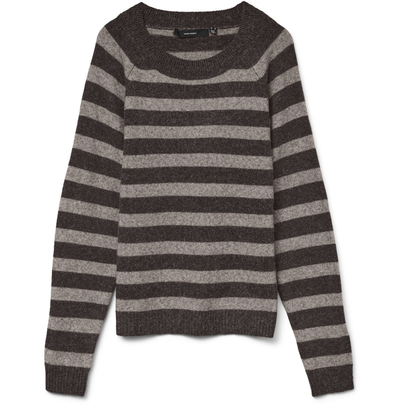 Vero Moda Vero Moda dam stickad VMDOFFY Knit Chocolate Torte Stripes:W. MOON ROCK