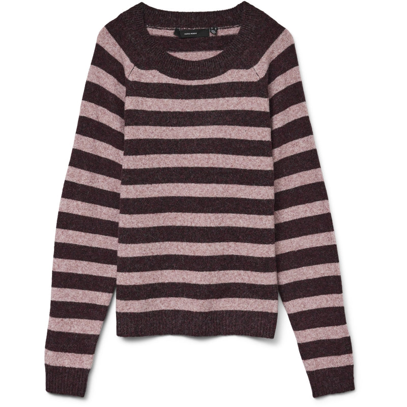 Vero Moda Vero Moda dam stickad VMDOFFY Knit Winetasting Stripes:W. ROSE BROWN