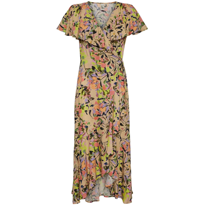 Y.A.S YAS dam YASEMMY 2/4 LONG WRAP DRESS S. Restudsalg Warm Sand Emmy print