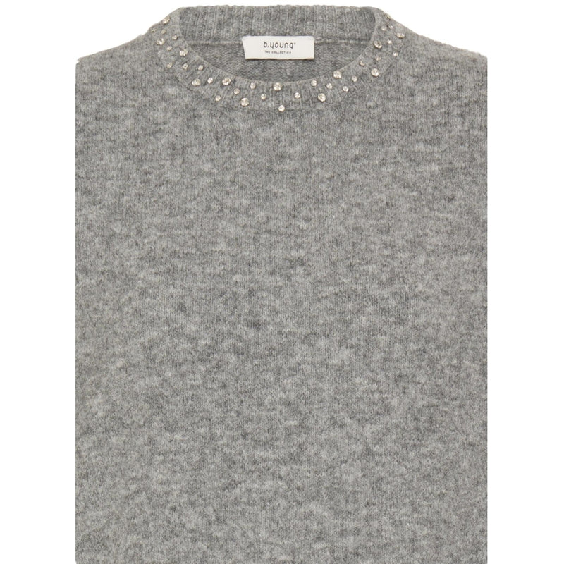 b.young b.young damstickad tröja BYOMEA Knit Mid Grey Melange