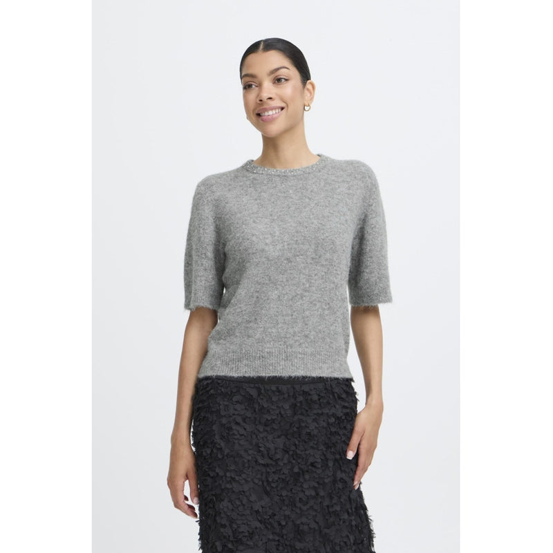b.young b.young damstickad tröja BYOMEA Knit Mid Grey Melange